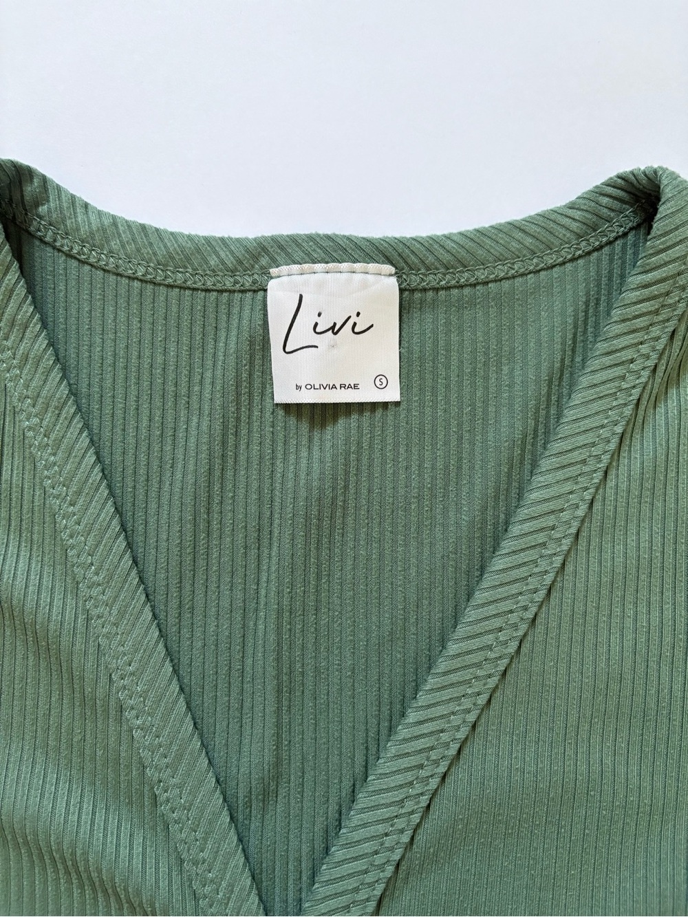 Olivia Rae Ribbed Sage Green Button-Front Tee - Picture 3 of 3